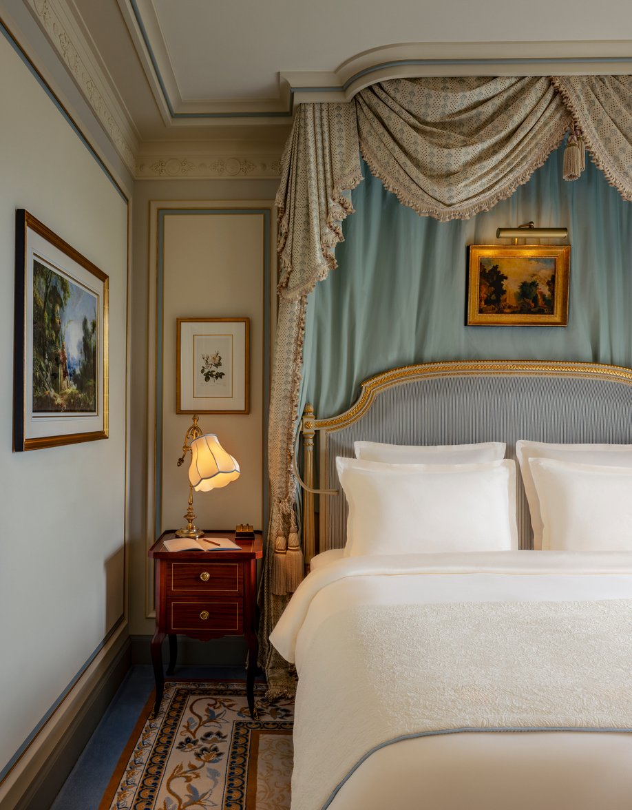 Nightstand and lamp in an Executive Suite at the Ritz Paris