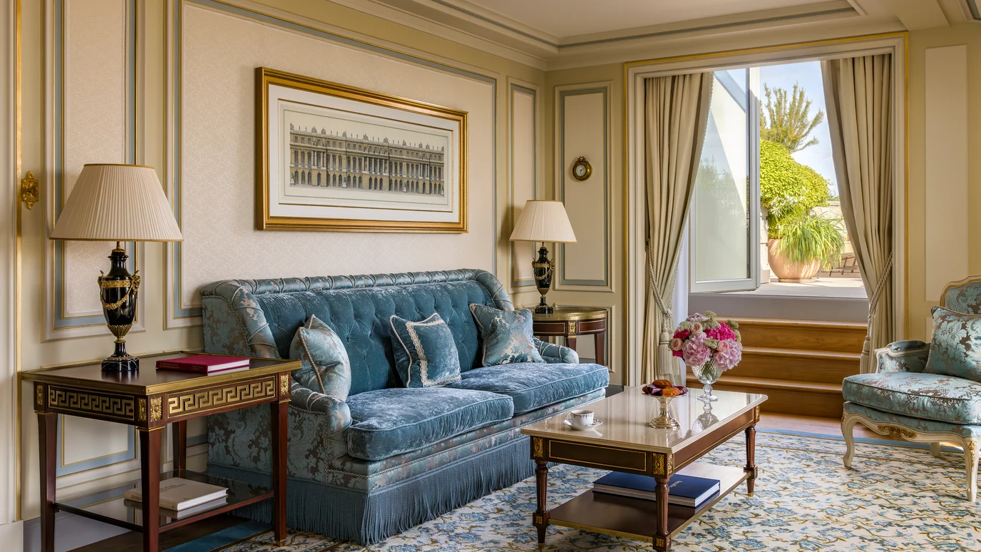 Living room of the Prestige Mansart Suite at the Ritz Paris