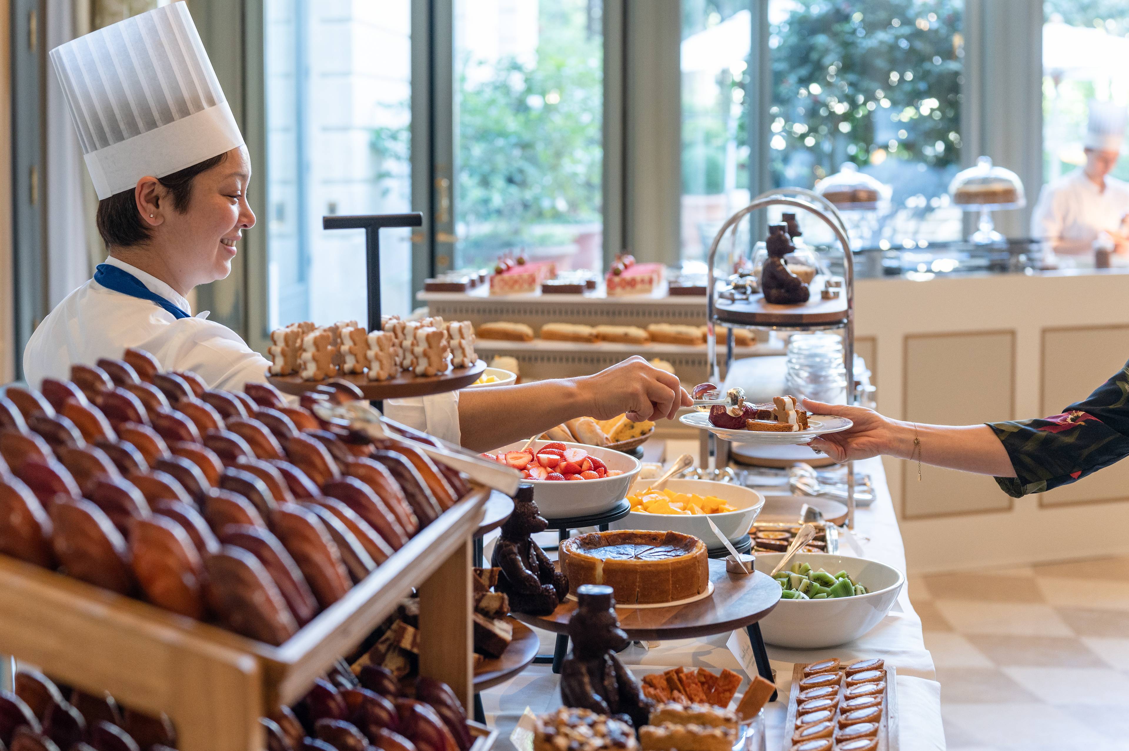Buffet under the glass roof for the Sunday brunch at the Ritz Paris
