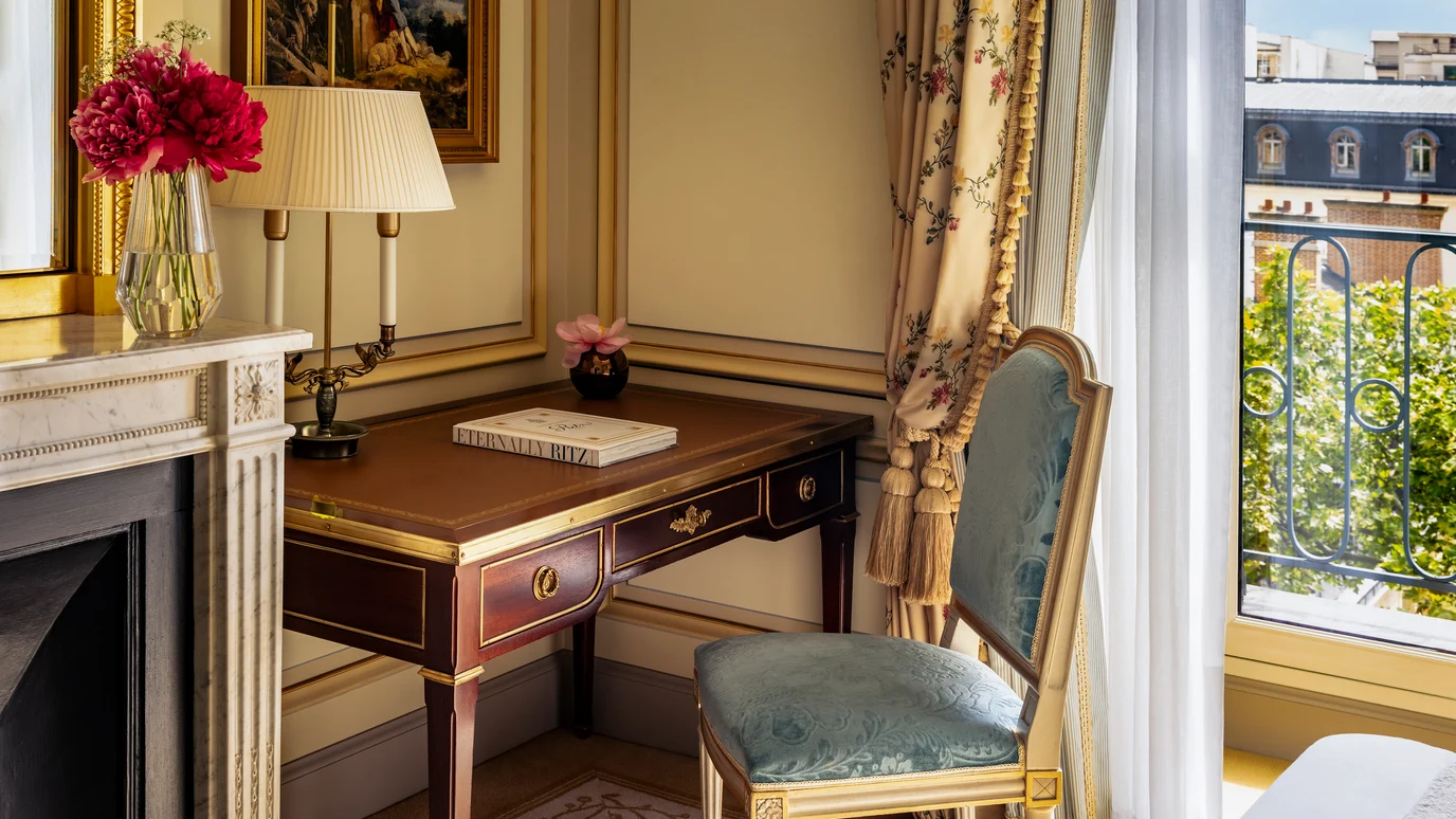 Chair and desk in a Superior Room at the Ritz Paris