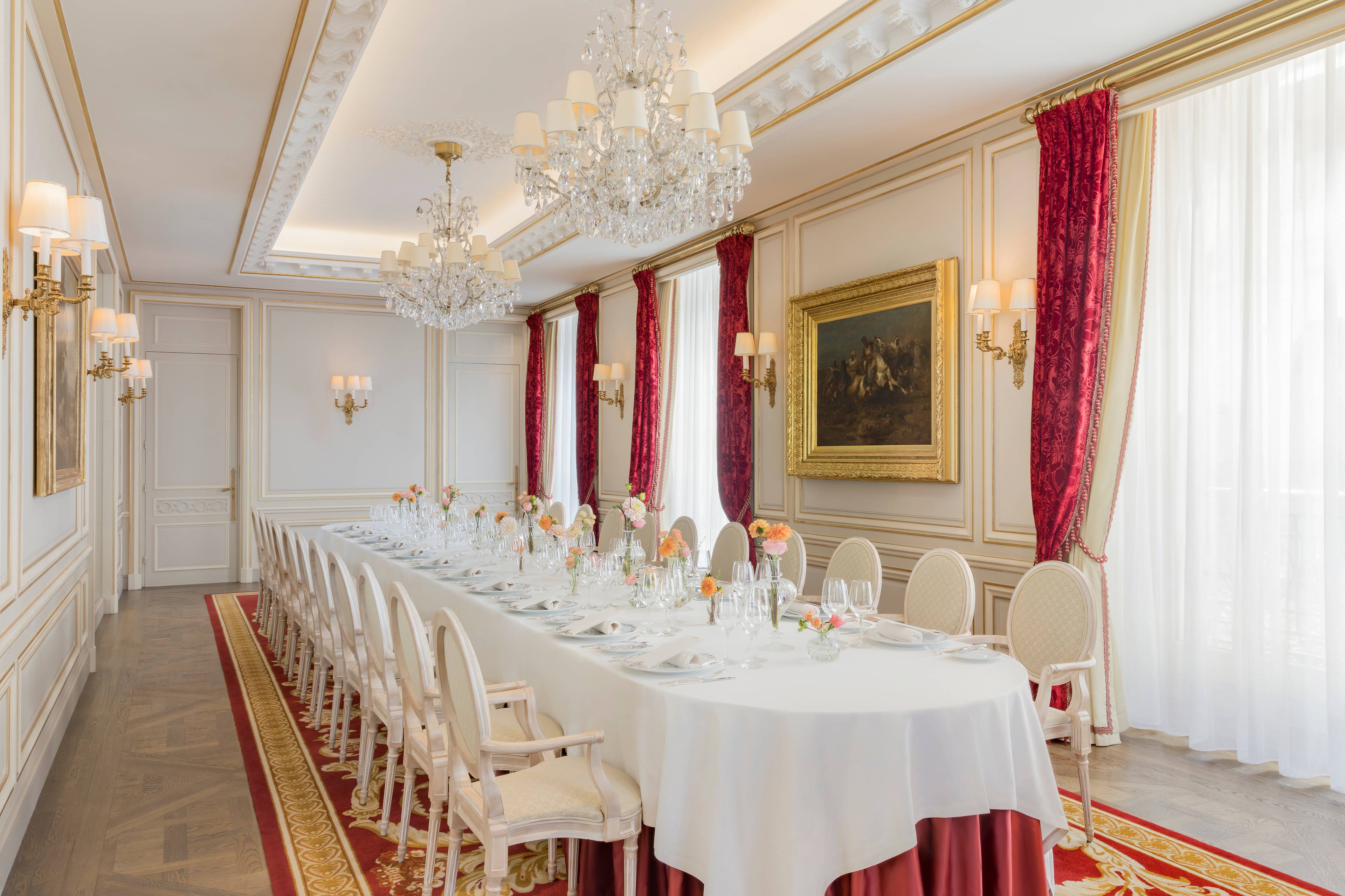 Set table for a reception in the Gramont Salon at the Ritz Paris