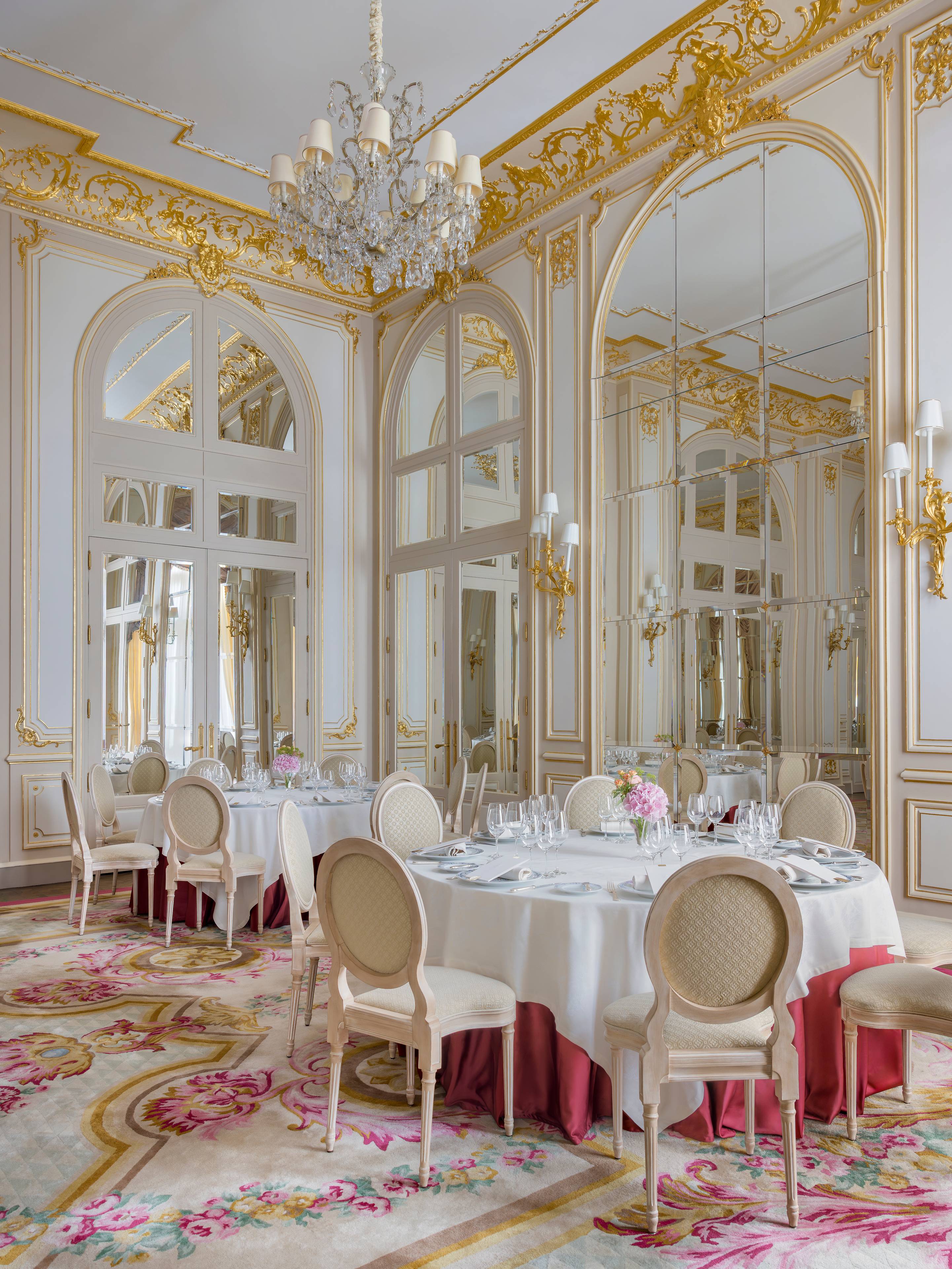 Round tables in the Louis XV Salon at the Ritz Paris