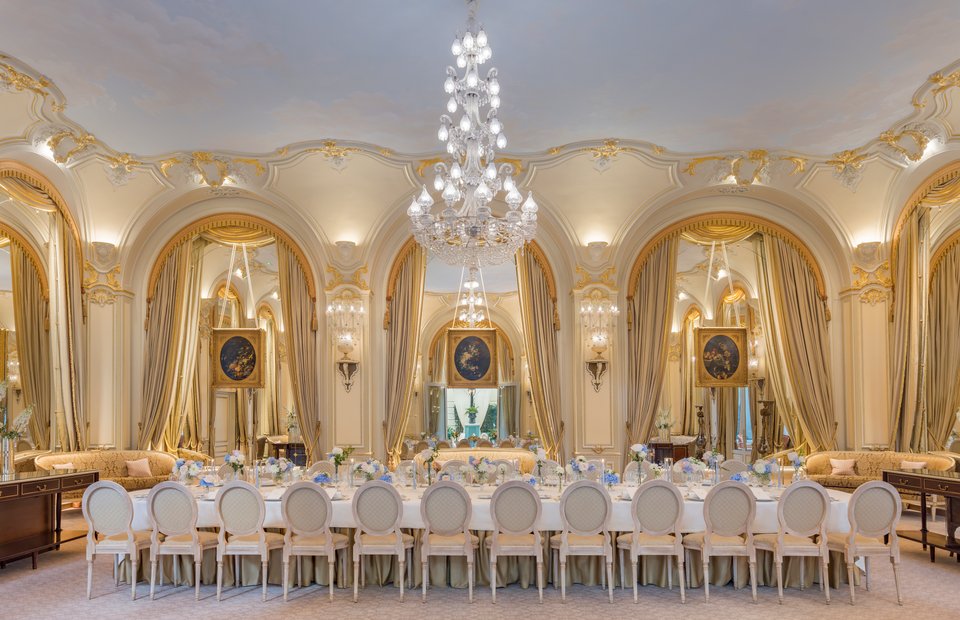 Round tables in the Marie Louise Salon at the Ritz Paris