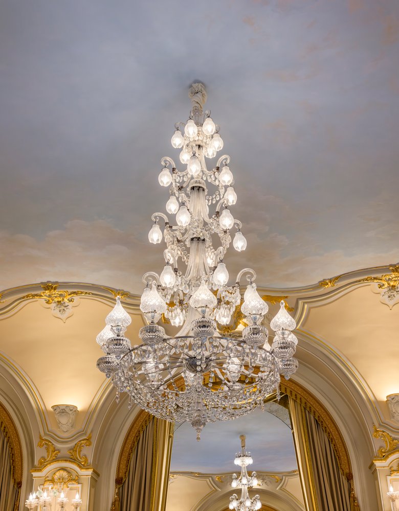 Chandelier and ceiling in the Marie Louise Salon at the Ritz Paris
