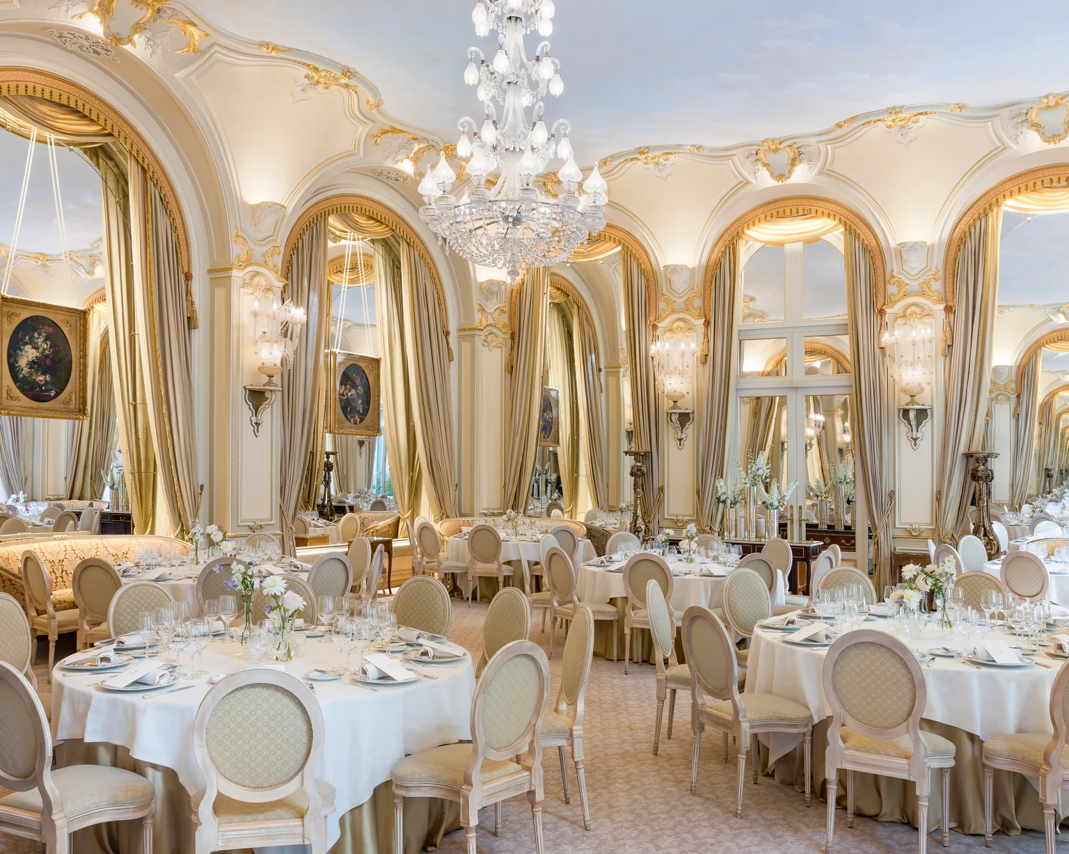 Round tables in the Marie Louise Salon at the Ritz Paris