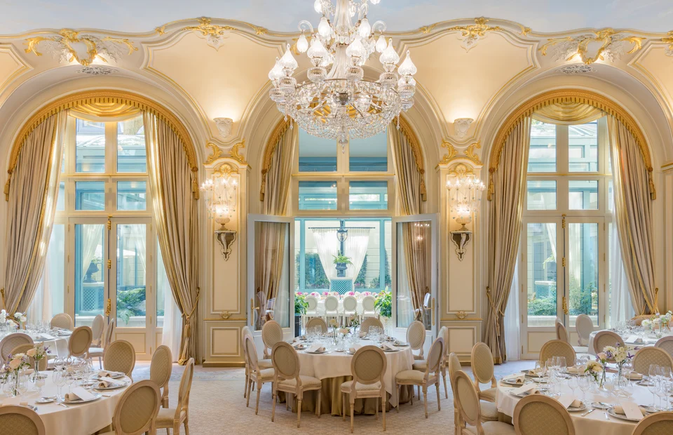 Round tables in the Marie Louise Salon at the Ritz Paris