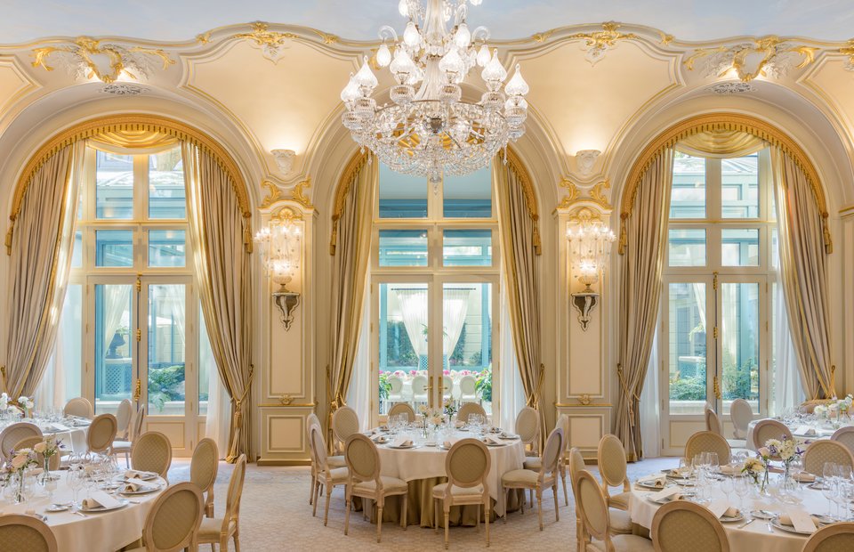 Round tables in the Marie Louise Salon at the Ritz Paris