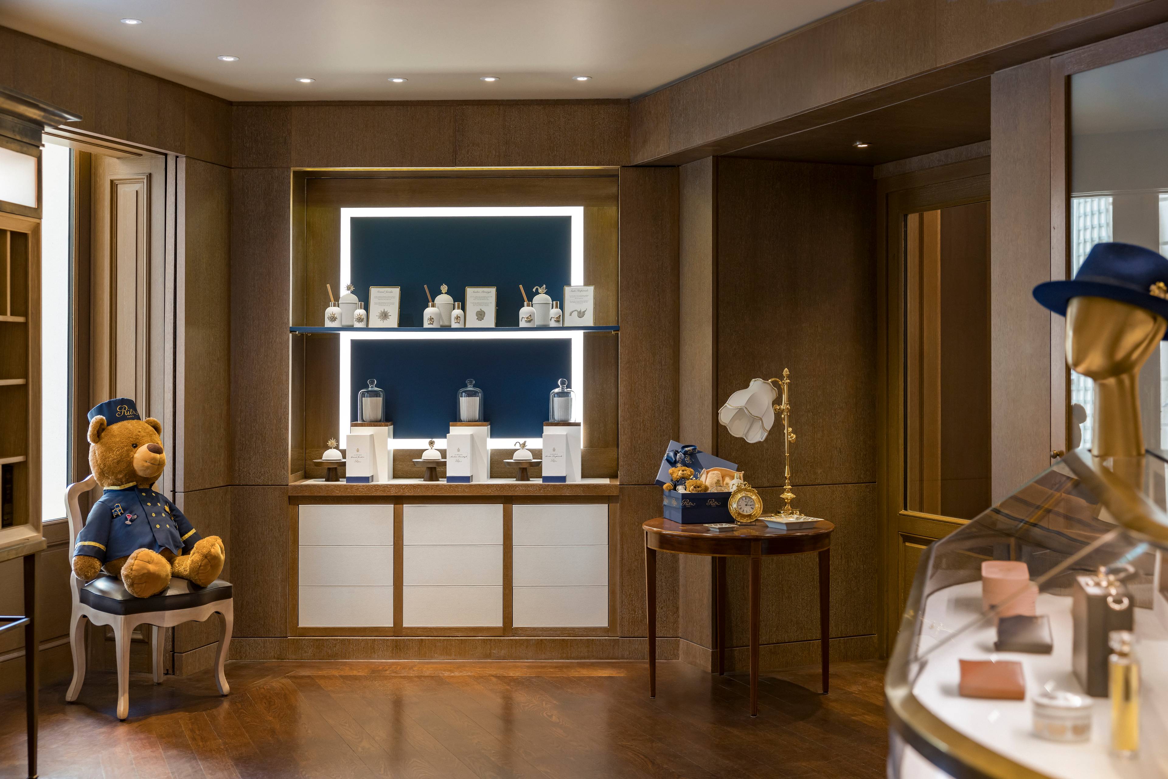Plush toys and candles in the Concept Store at the Ritz Paris