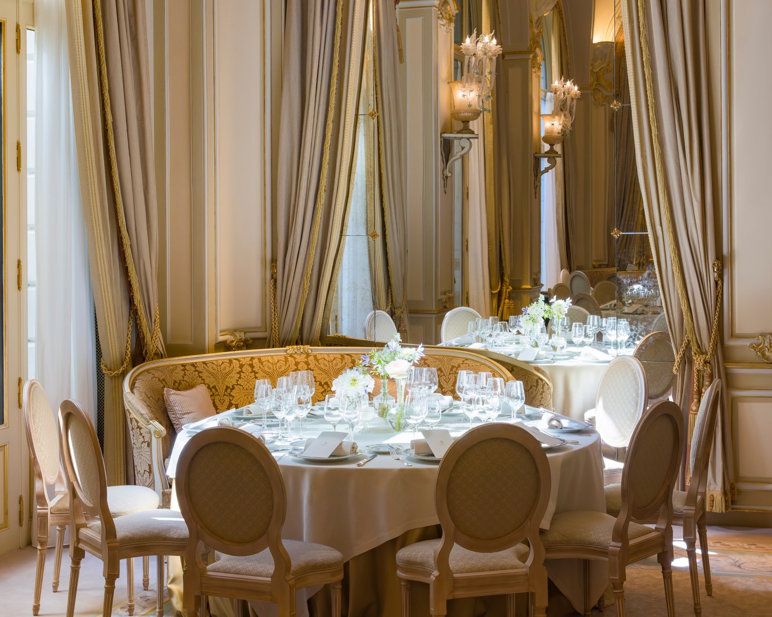 Round tables in the Marie Louise Salon at the Ritz Paris