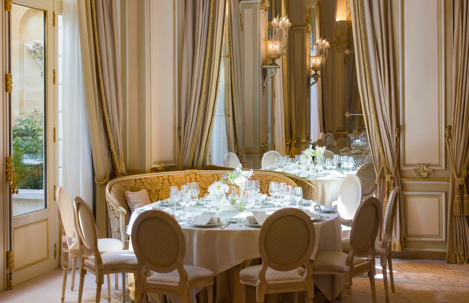 Round tables in the Marie Louise Salon at the Ritz Paris