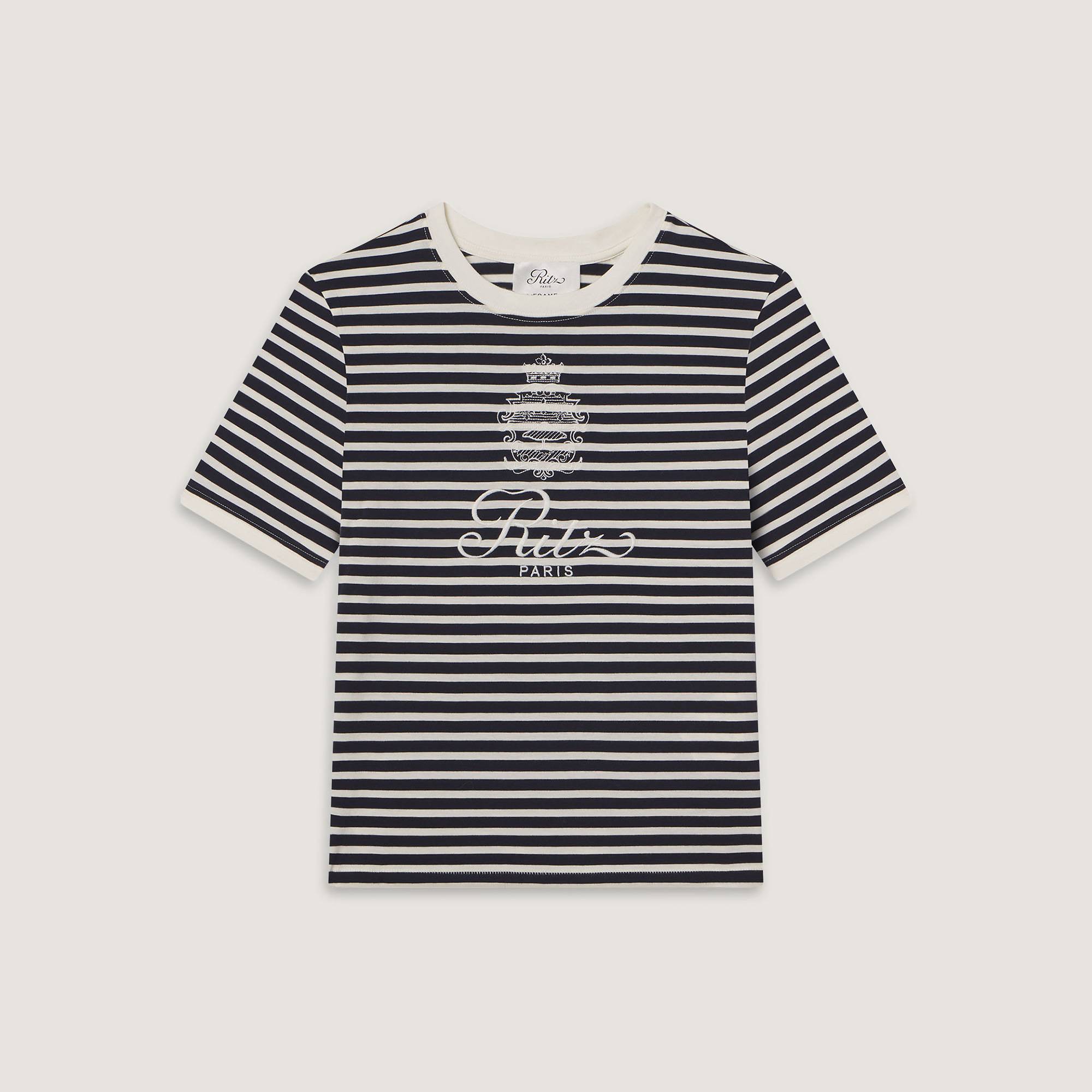 関税込【Ritz Paris】Women's t-shirt - striped navy Women's t-shirt - striped navy - Ritz Paris x FRAME | Ritz Paris