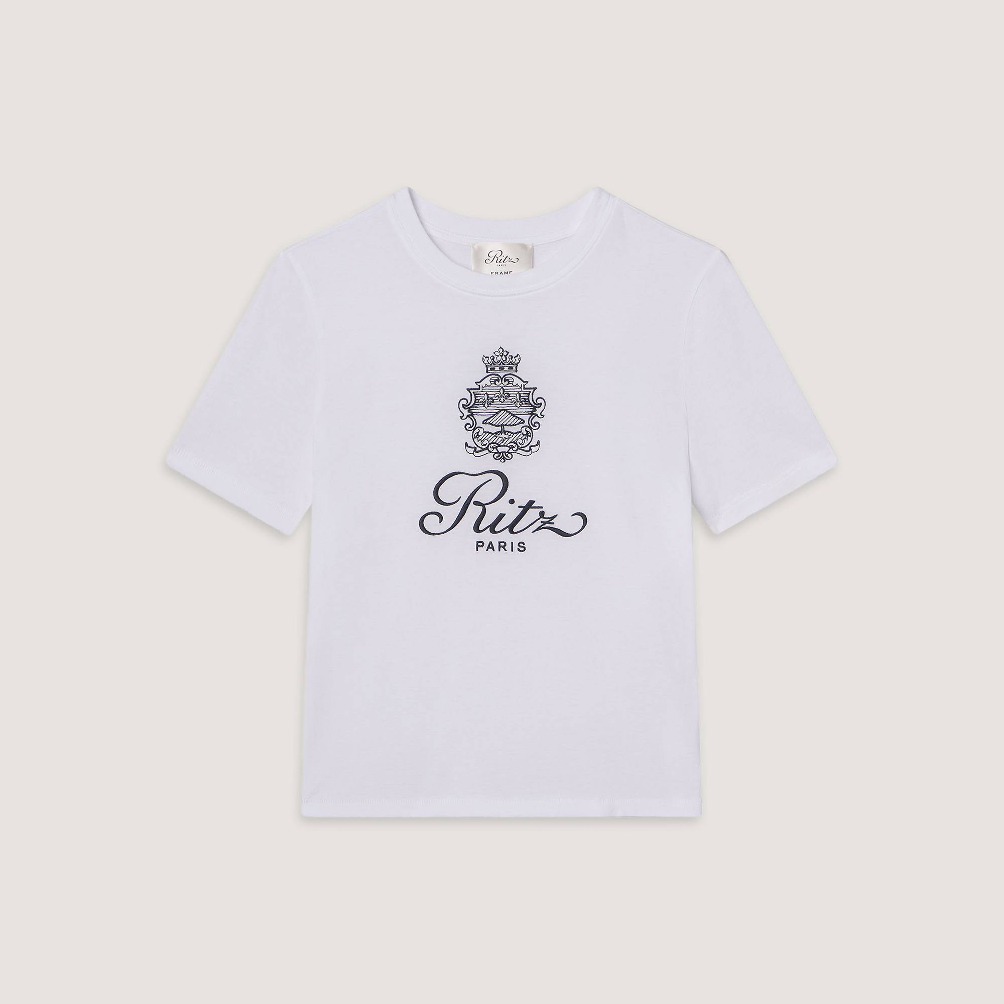 【送料&関税込】Frame White T-shirt With Ritz Paris Logo On Frame White T-shirt With Ritz Paris Logo On The Front In