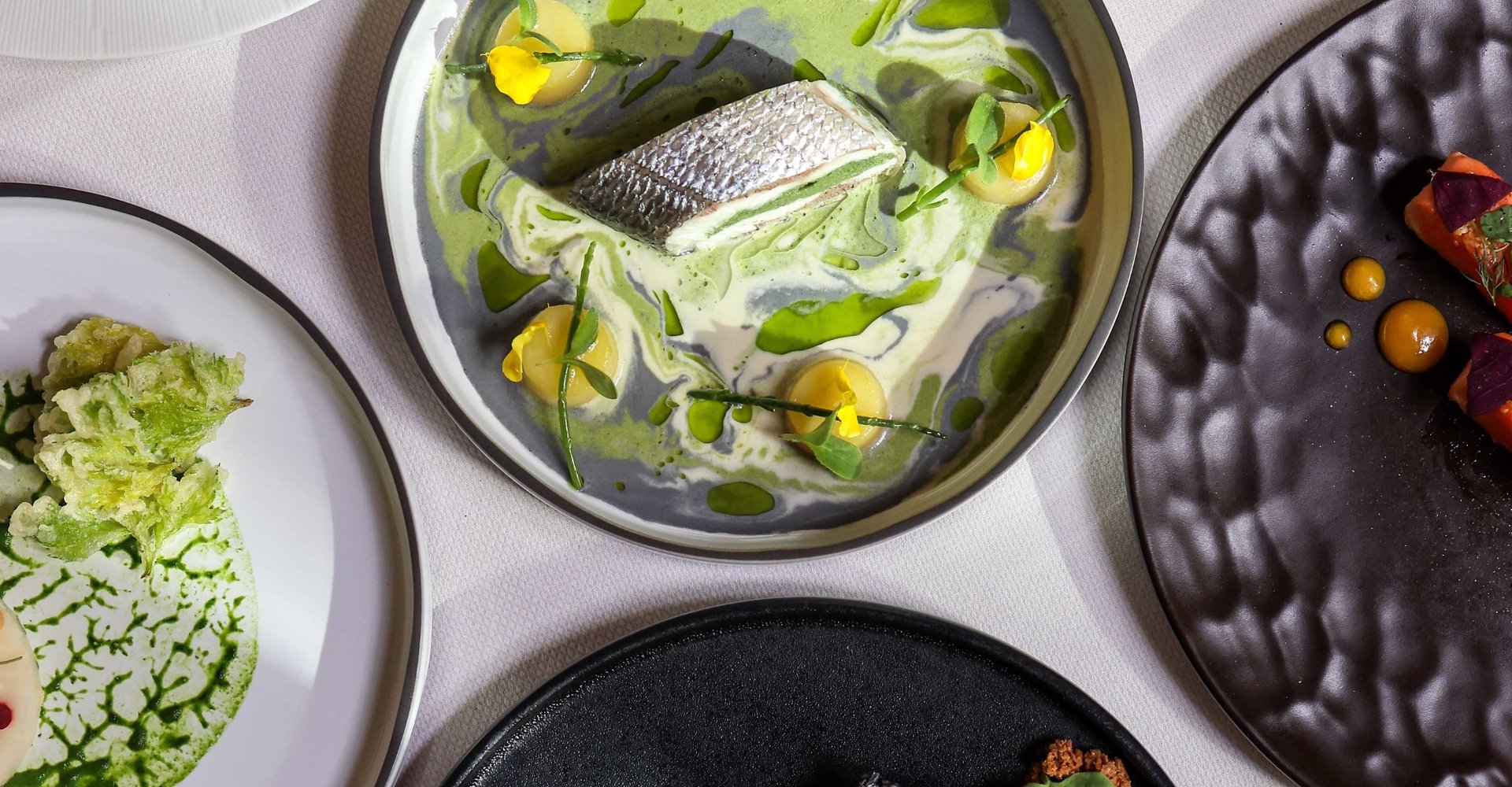 Colourful plates with seasonal dishes