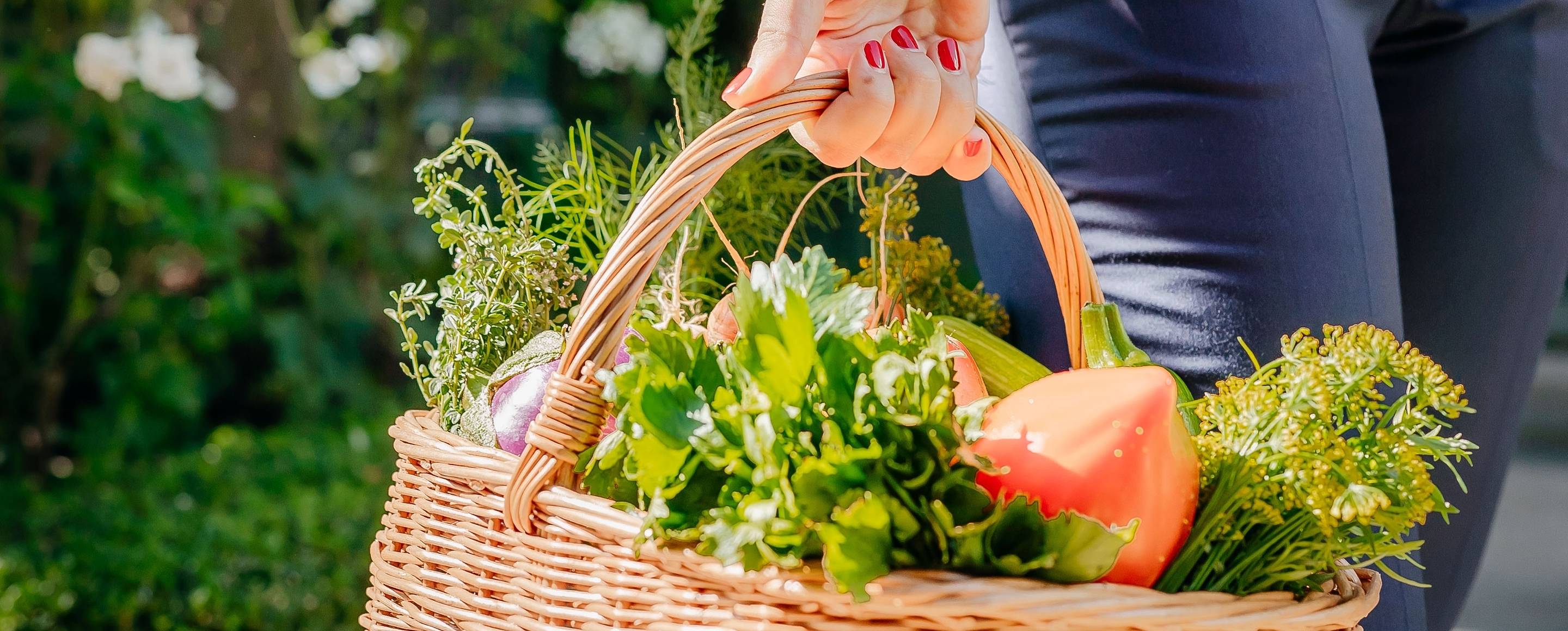 Basket of fresh fruits and vegetables from the market