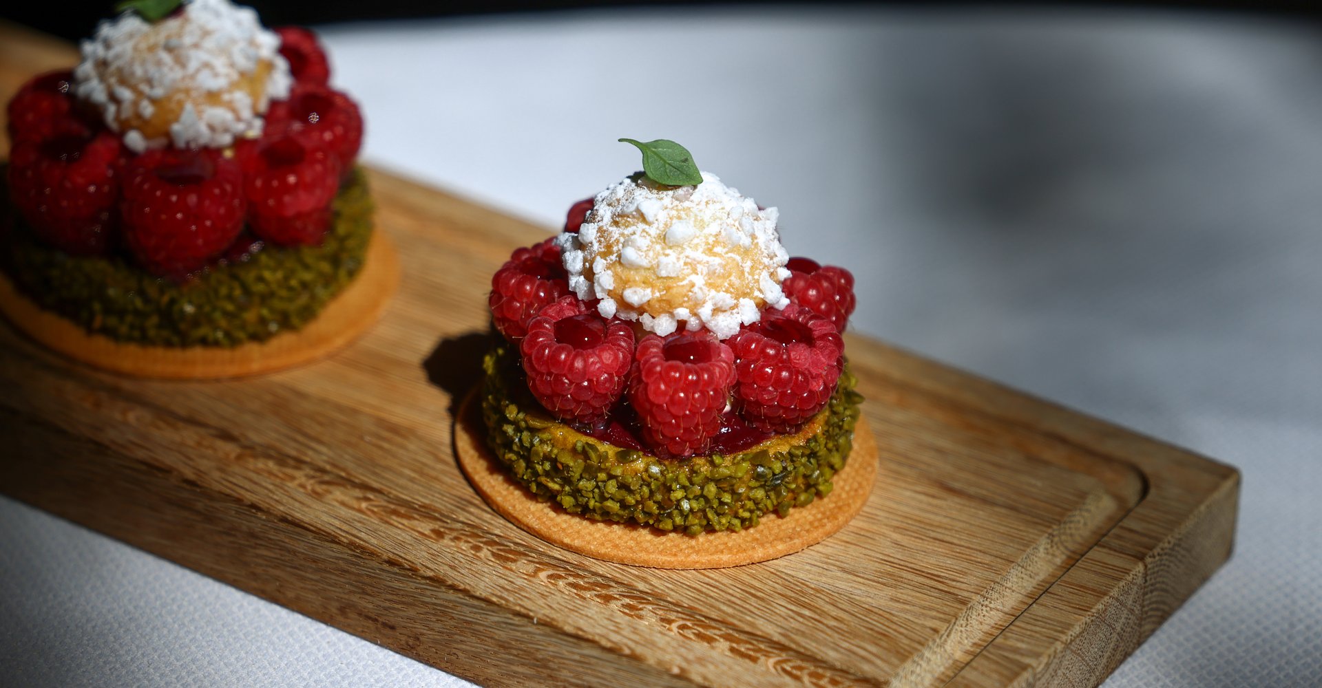 Magenta tart with strawberries and rhubarb